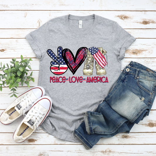 Peace Love America Military Graphic Tee