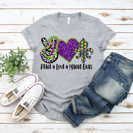 Peace Love Mardi Gras Graphic Tee