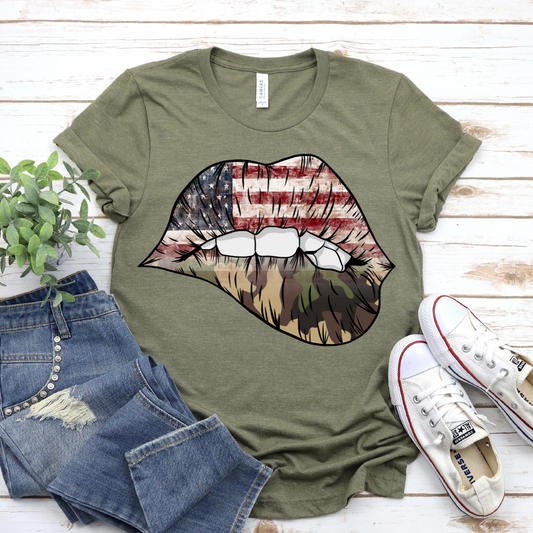 America Lips Camo Graphic Tee