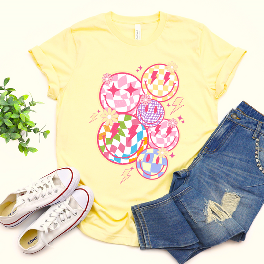 Pink Smiley Retro Graphic Tee