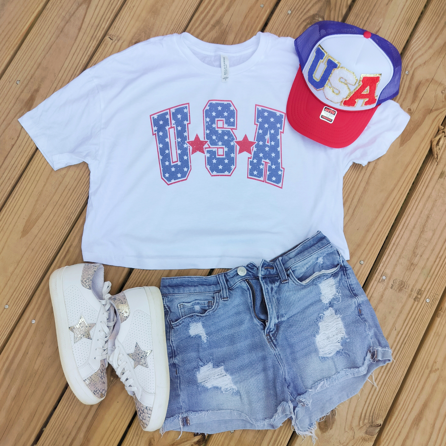 USA Flowy Cropped Tee