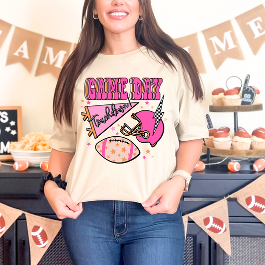 GAME DAY Pink Football Comfort Colors Graphic Tee