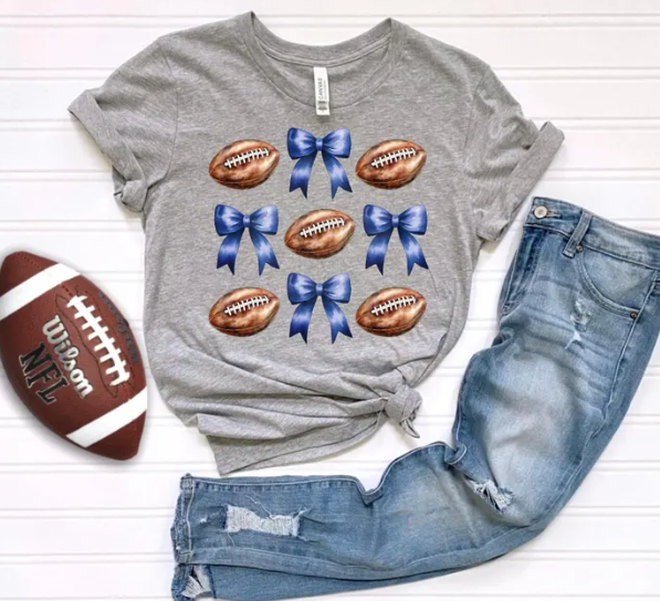 Navy Bows & Football Graphic Tee