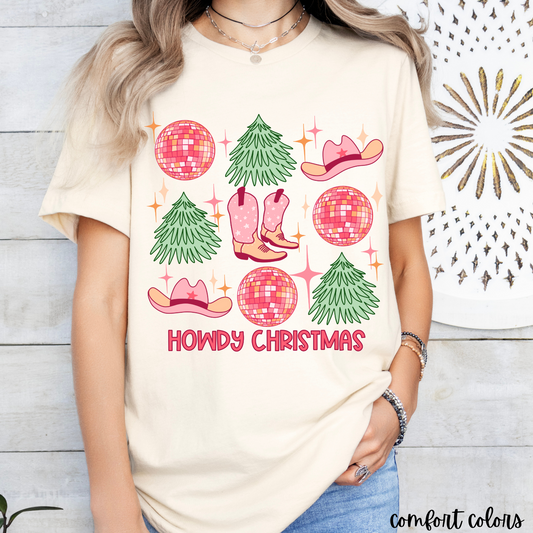 HOWDY Christmas Pink Disco CC Graphic Tee