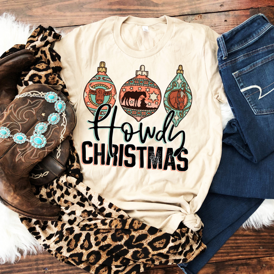 Howdy Christmas Horse Ornament Graphic Tee