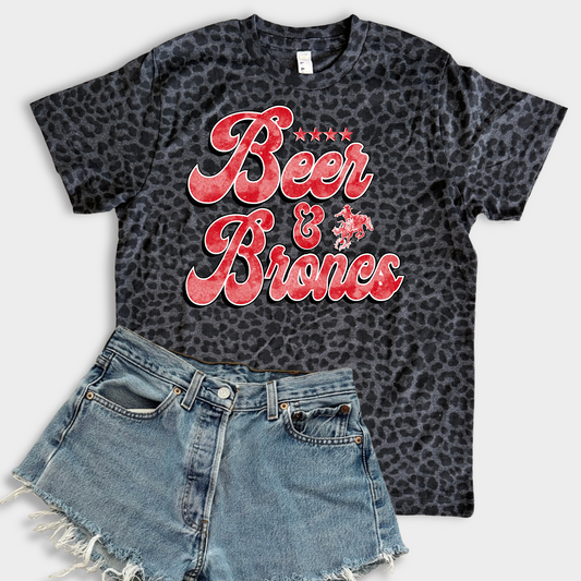 Beer and Broncos Leopard LAT Graphic Tee