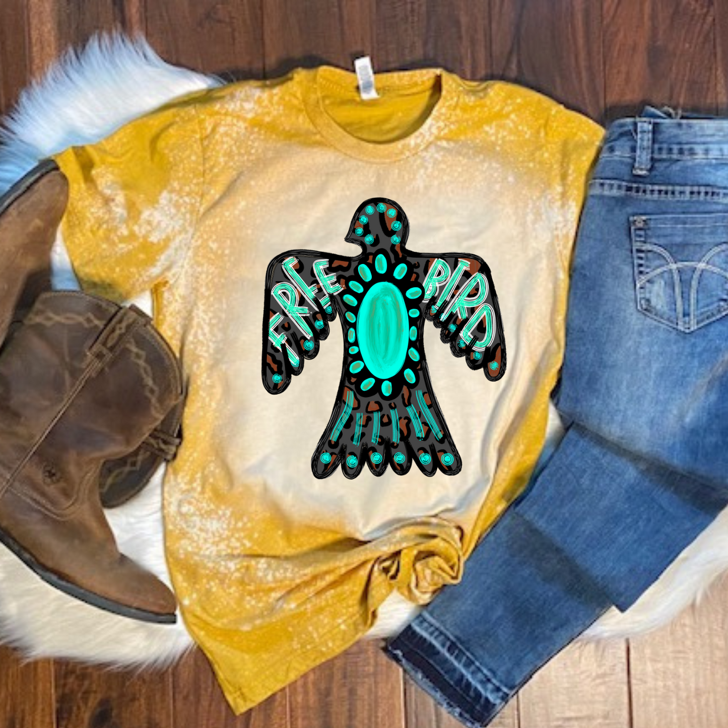 Freebird Turquoise Bleached Tee