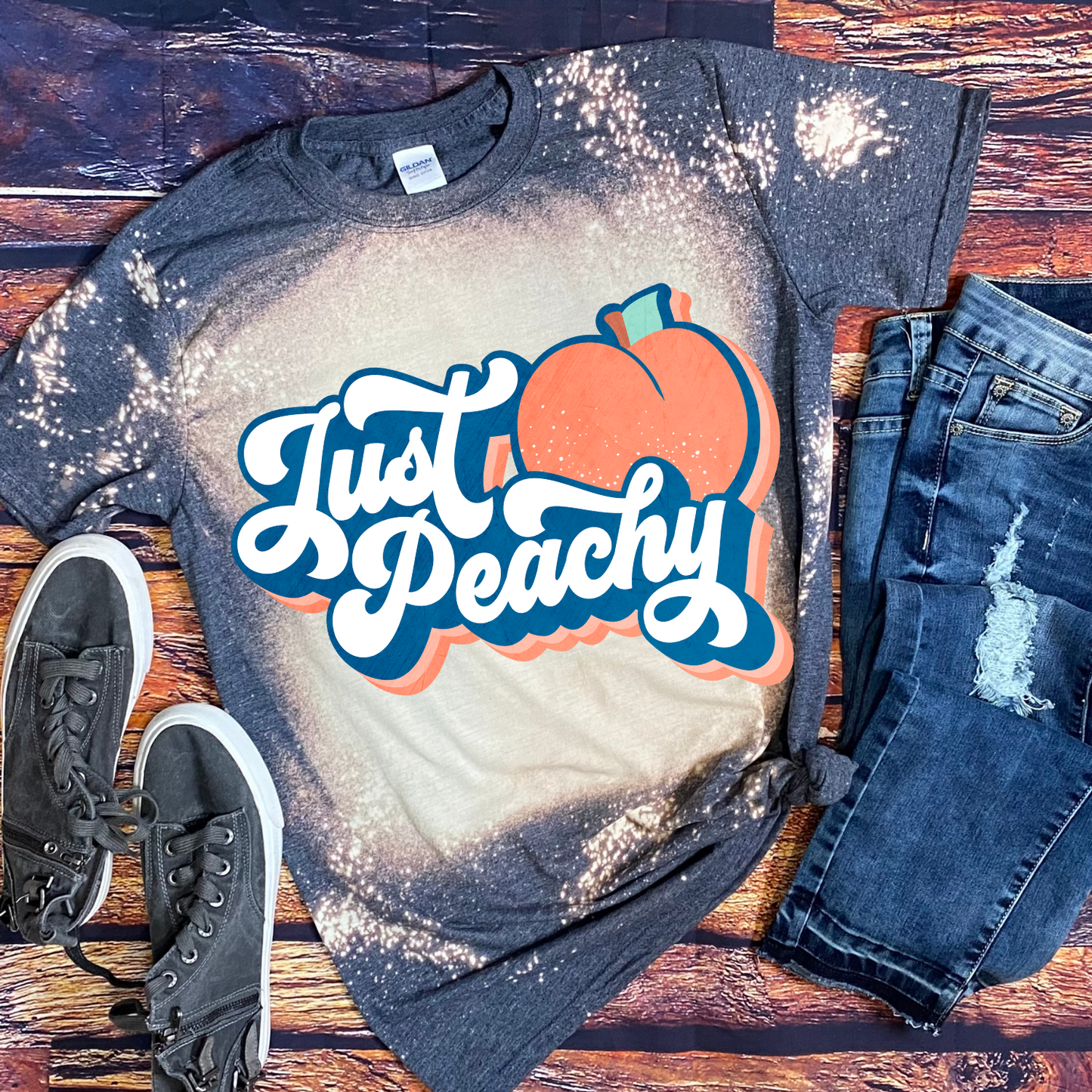 Just Peachy Retro Navy Bleached Tee