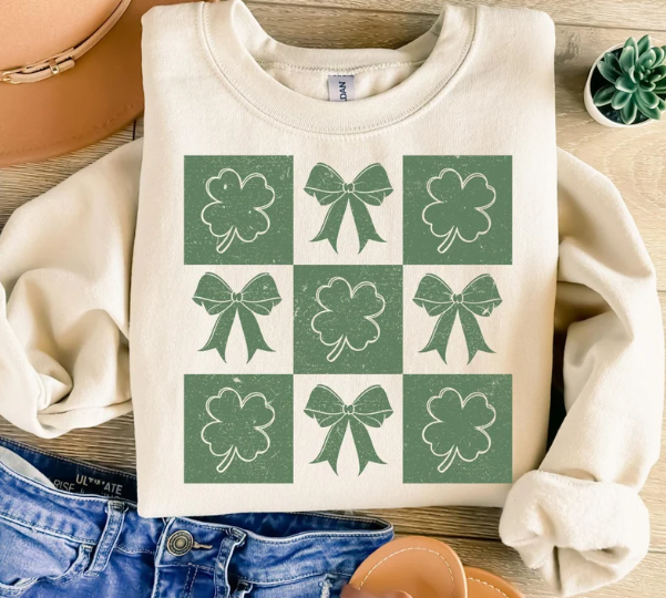 St Patricks Day Checkered Bows Sweatshirt