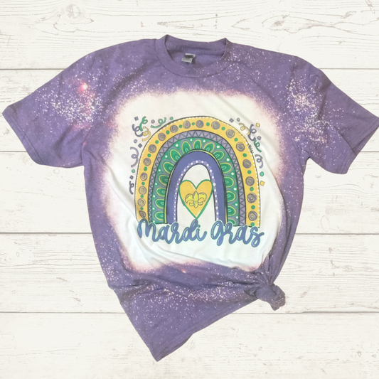 Mardi Gras Boho Rainbow Bleached Tee