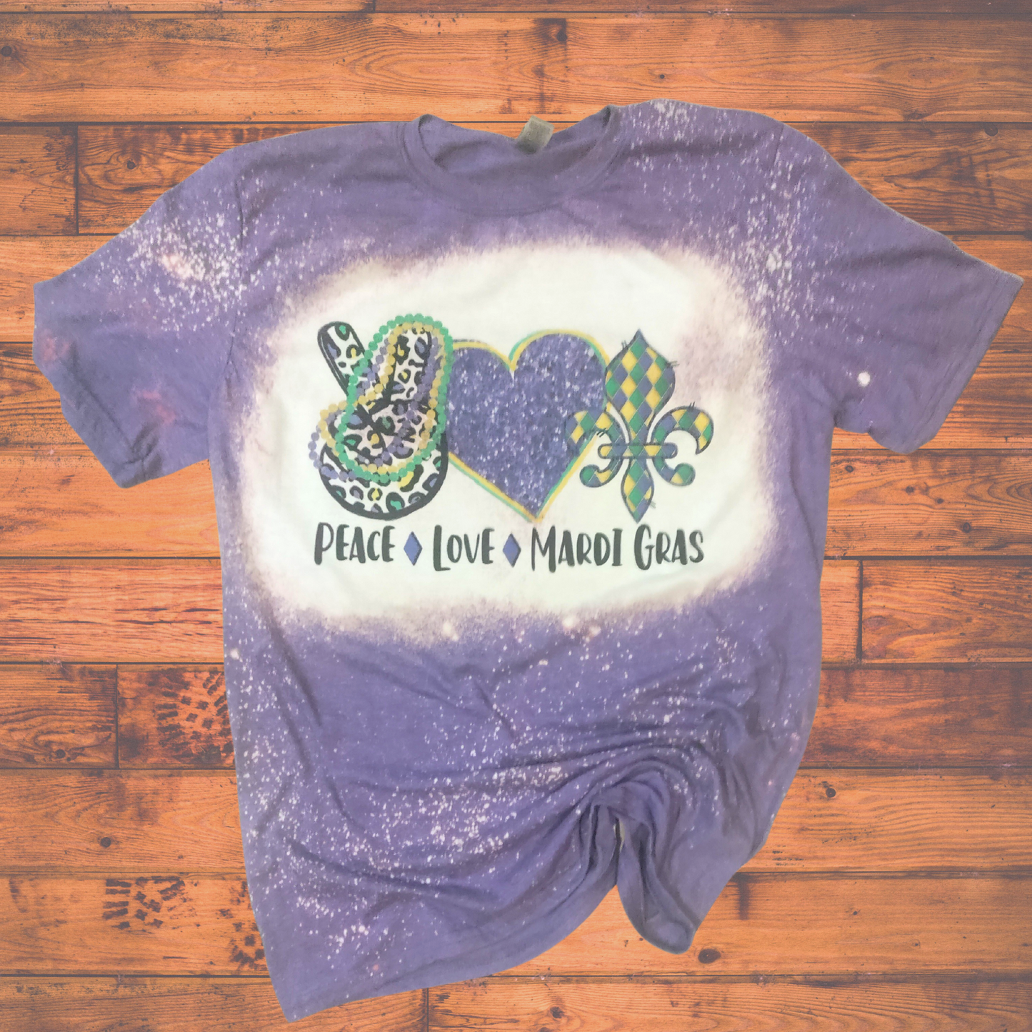 Mardi Gras Peace Love Bleached Tee